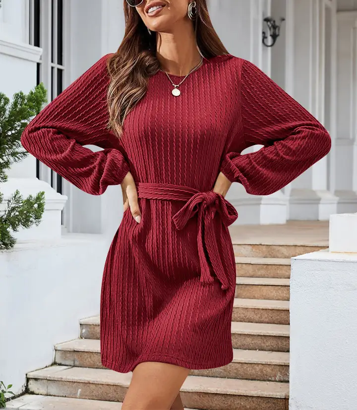 Black Knitted Belted Twist Dress for Women — feature 21