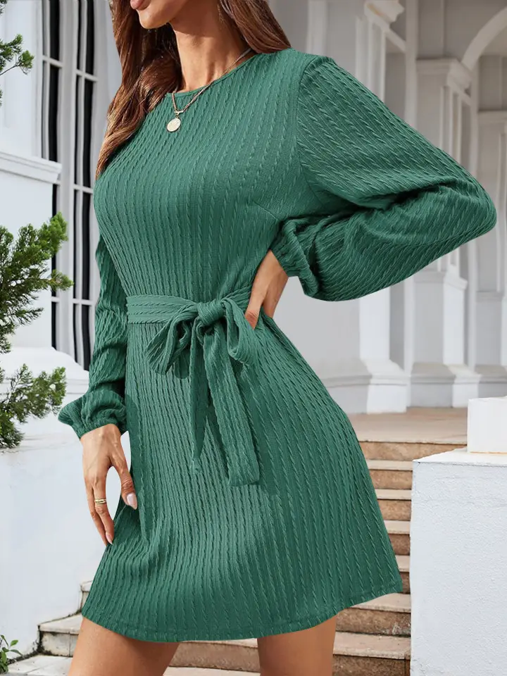 Black Knitted Belted Twist Dress for Women — feature 23
