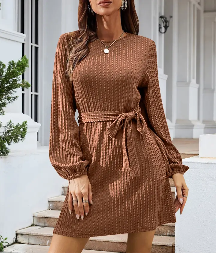 Black Knitted Belted Twist Dress for Women — feature 3