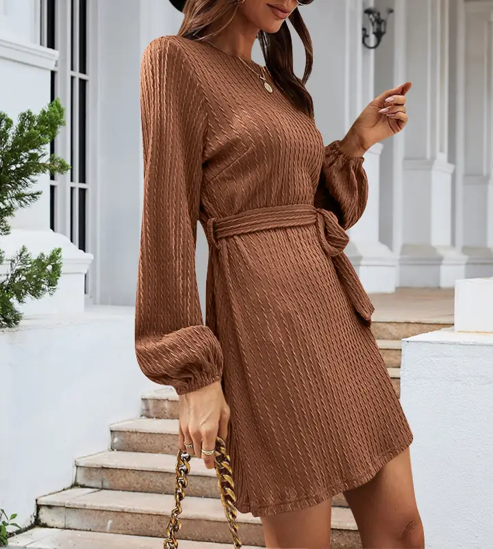 Black Knitted Belted Twist Dress for Women — feature 4