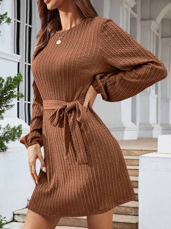 Black Knitted Belted Twist Dress for Women — feature 5