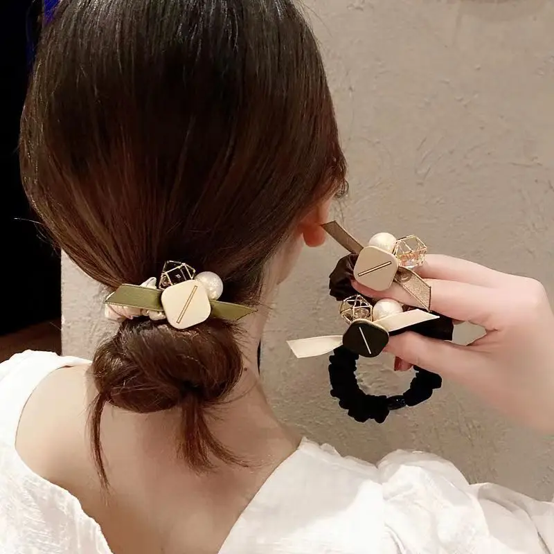 Japanese Korean Style Pearl Hair Ring with Elastic Head Rope - Image 5