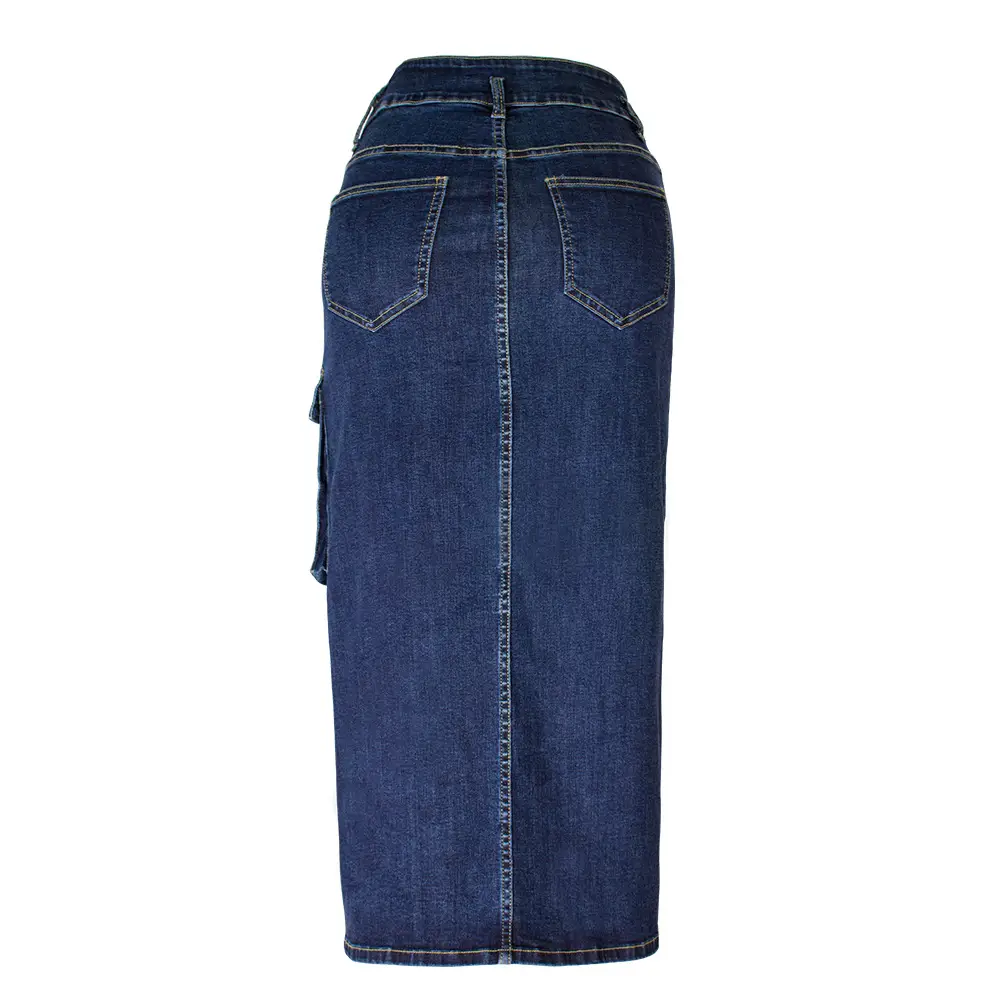 High Waist Slim Fit Denim Skirt Dark Blue