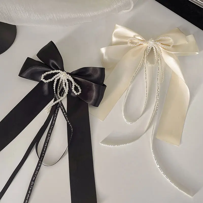 Pearl Bow Hairpin Women's Back of Head Ribbon Clip - Image 6
