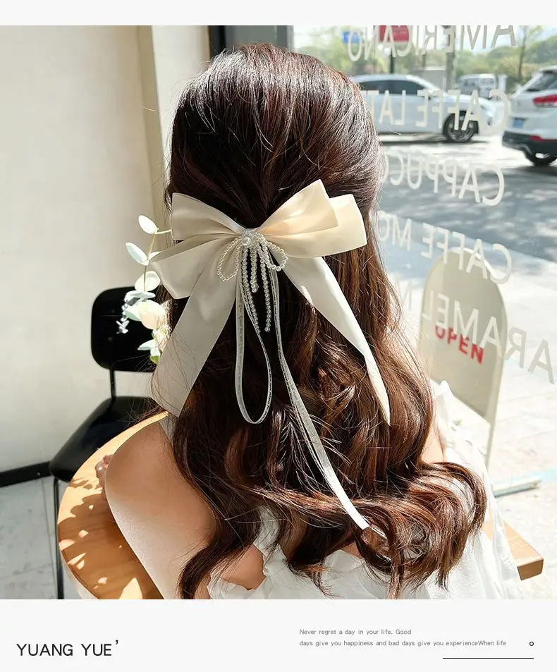 Pearl Bow Hairpin Women's Back of Head Ribbon Clip — feature 1