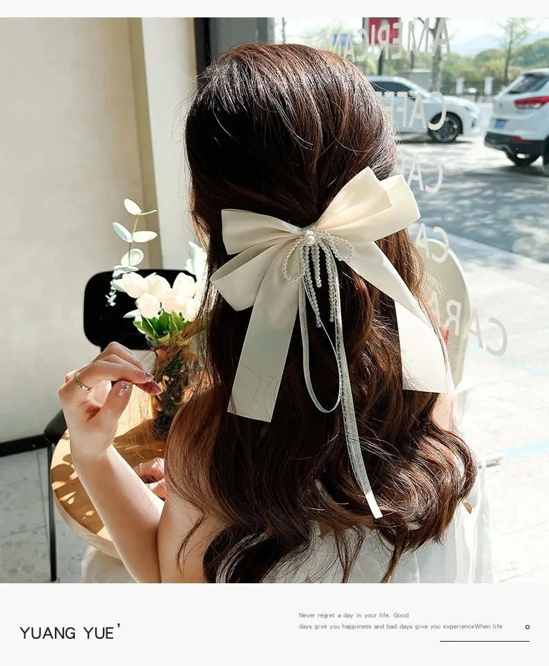 Pearl Bow Hairpin Women's Back of Head Ribbon Clip — feature 2