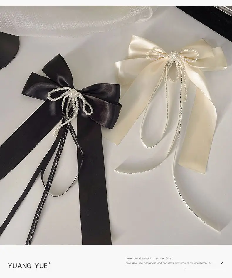 Pearl Bow Hairpin Women's Back of Head Ribbon Clip — feature 3