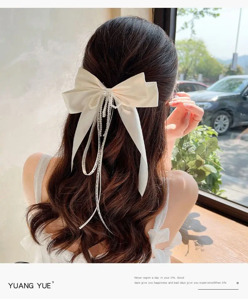 Pearl Bow Hairpin Women's Back of Head Ribbon Clip — feature 4