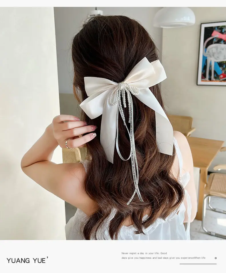 Pearl Bow Hairpin Women's Back of Head Ribbon Clip — feature 5