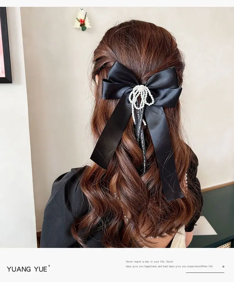 Pearl Bow Hairpin Women's Back of Head Ribbon Clip — feature 6