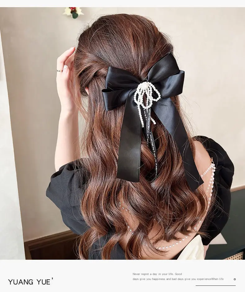 Pearl Bow Hairpin Women's Back of Head Ribbon Clip — feature 7