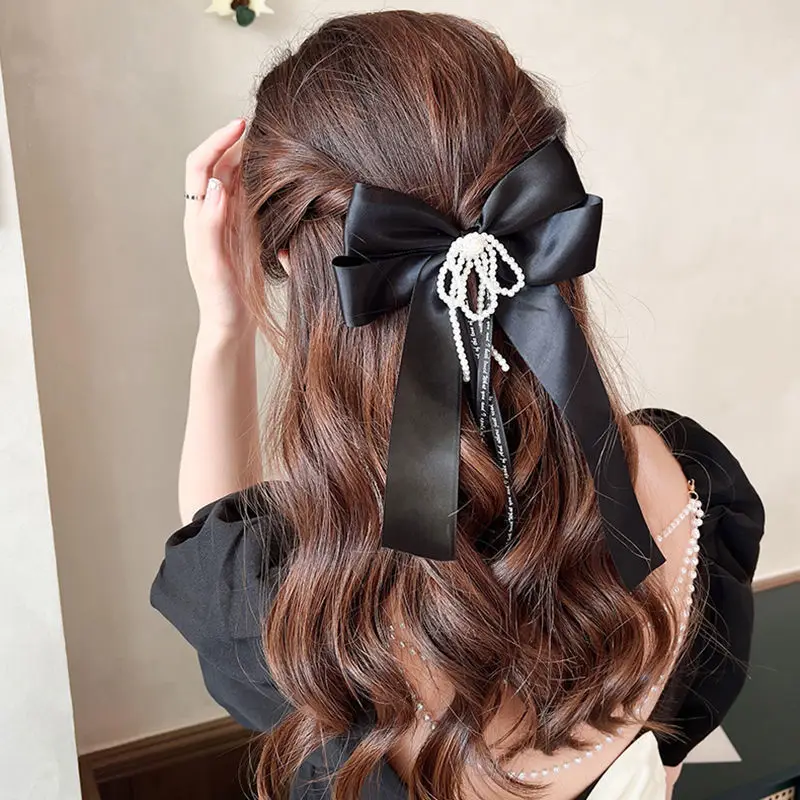 Pearl Bow Hairpin Women's Back of Head Ribbon Clip - Image 2