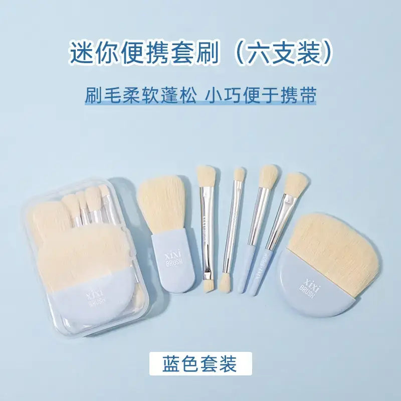 Mini Portable Makeup Brush Set 6 Pcs Soft Animal Hair Eye Shadow Blush Brush