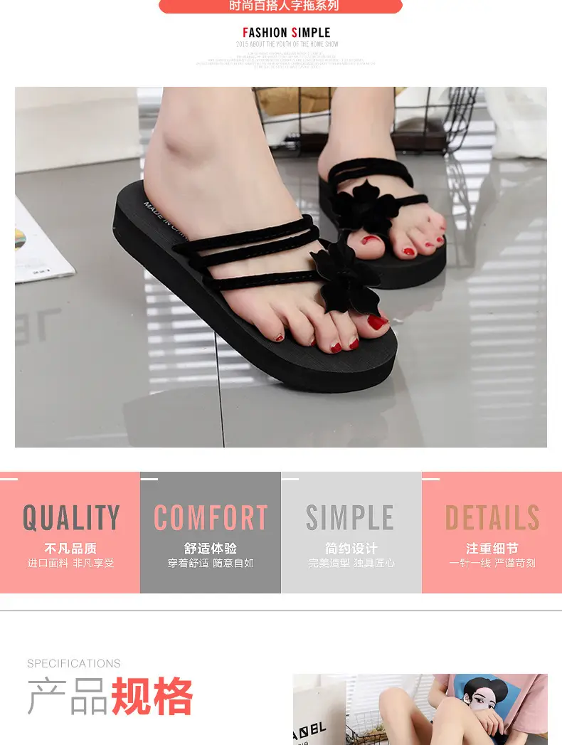 Women Black Floral Flip Flops Summer Sandals — feature 1