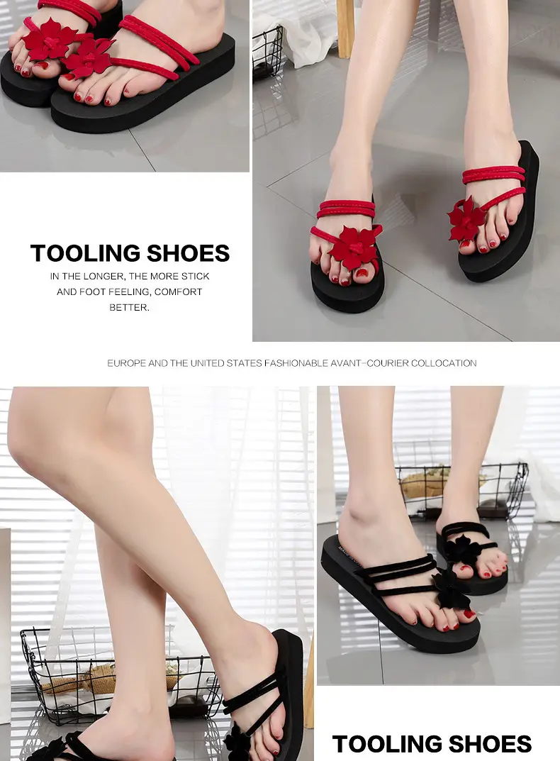 Women Black Floral Flip Flops Summer Sandals — feature 6