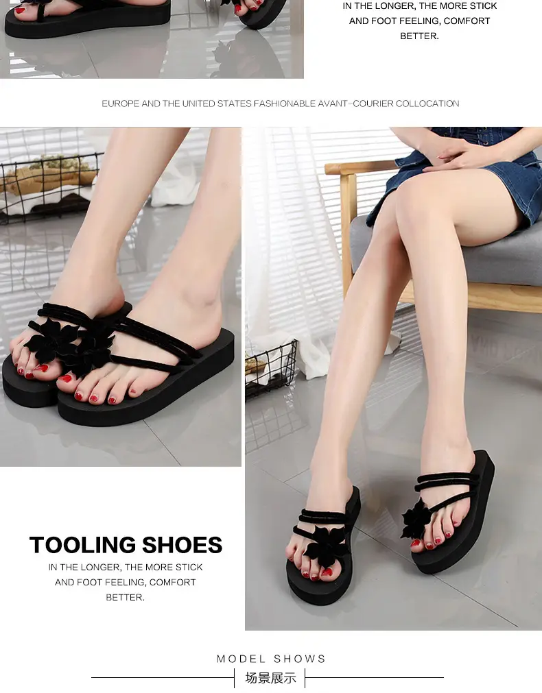 Women Black Floral Flip Flops Summer Sandals — feature 7