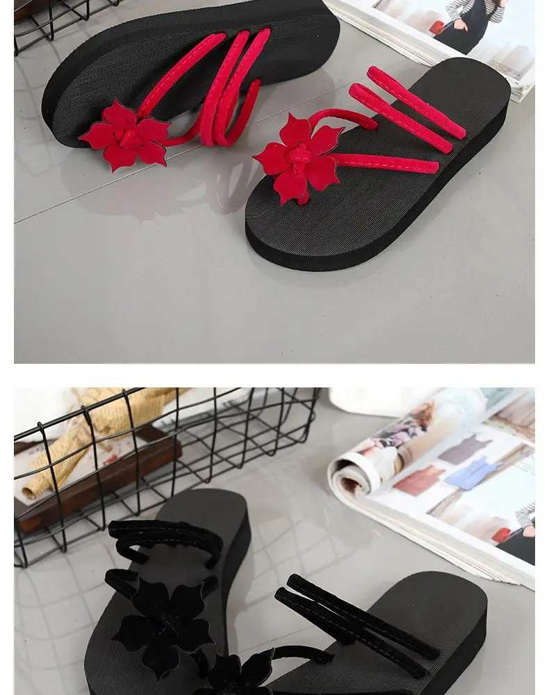 Women Black Floral Flip Flops Summer Sandals — feature 8
