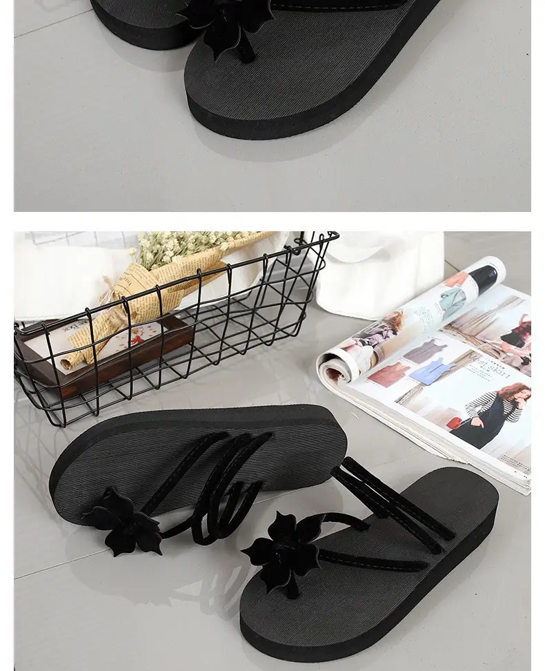 Women Black Floral Flip Flops Summer Sandals — feature 9