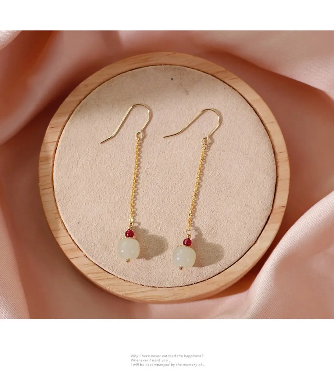Copper Plated Hetian Jade Earrings with Red Garnet Drop — feature 5