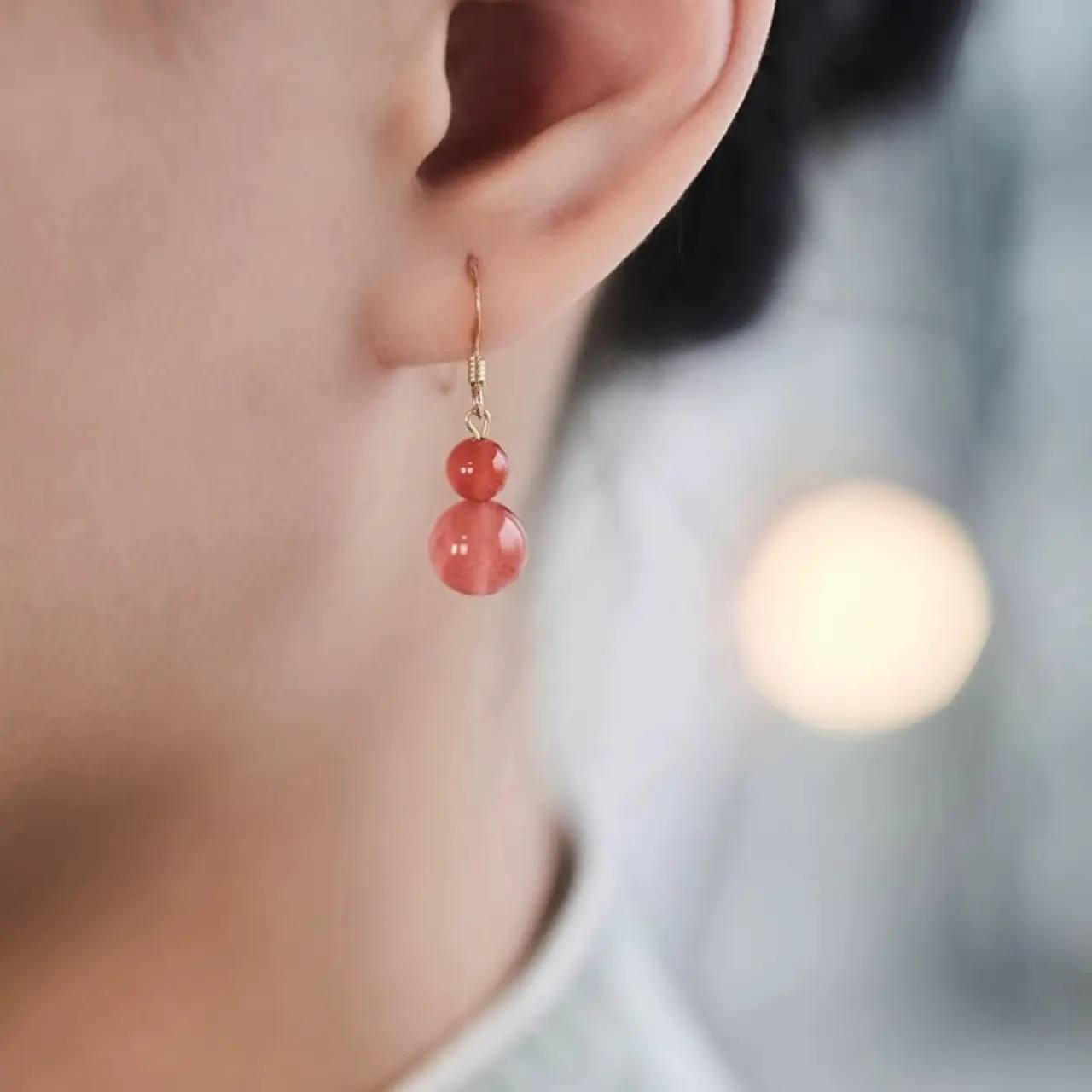 Red Agate Gourd Earrings for Women - Image 3