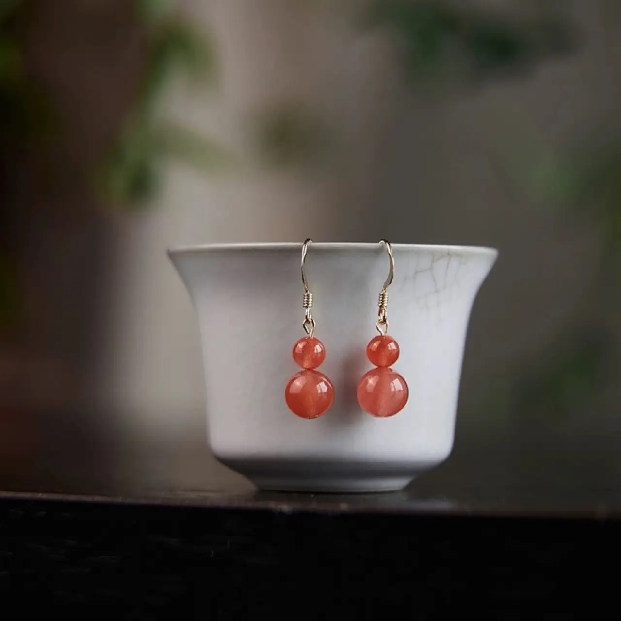 Red Agate Gourd Earrings for Women - Image 5