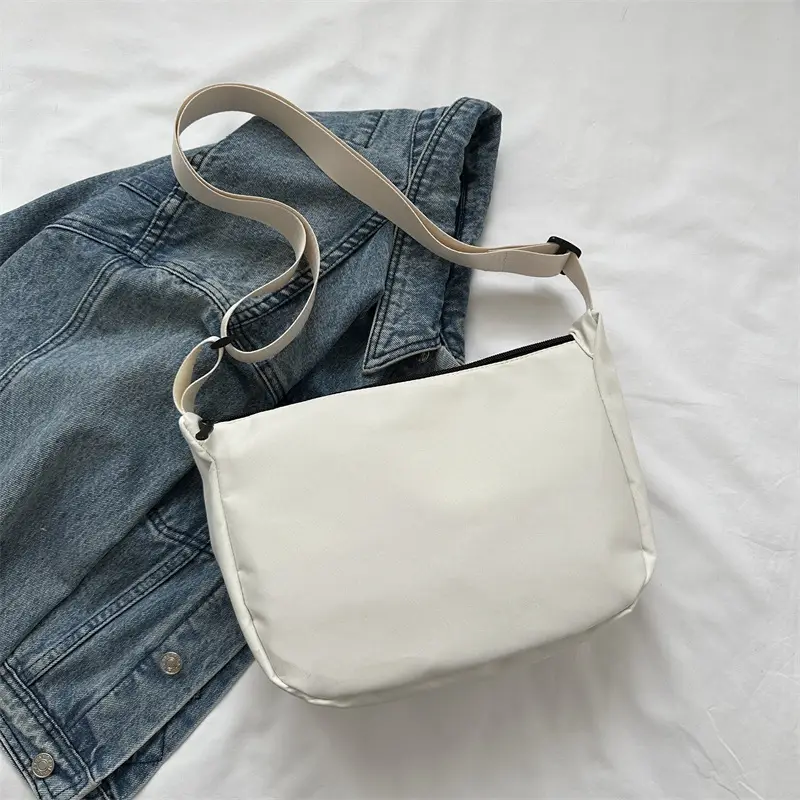 White One-Shoulder Nylon Handbag for Women - Image 8