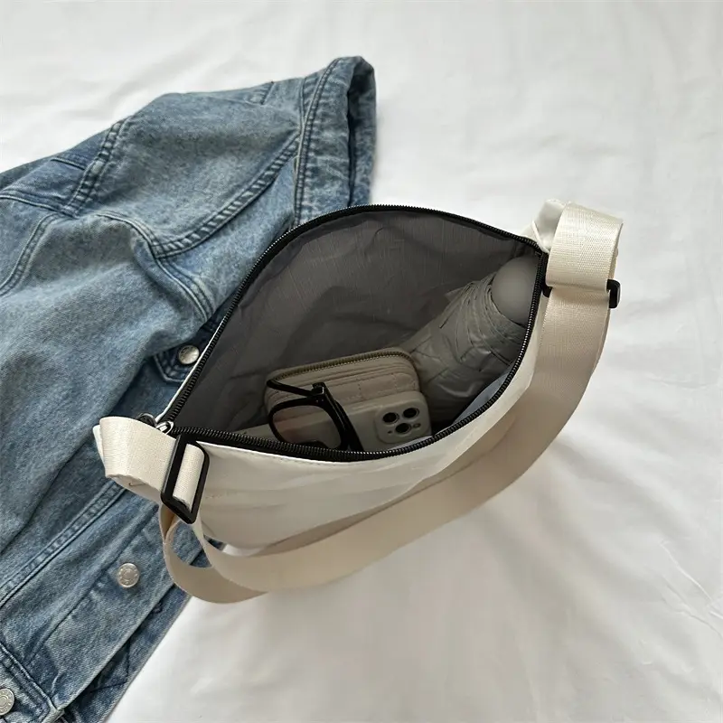 White One-Shoulder Nylon Handbag for Women - Image 10