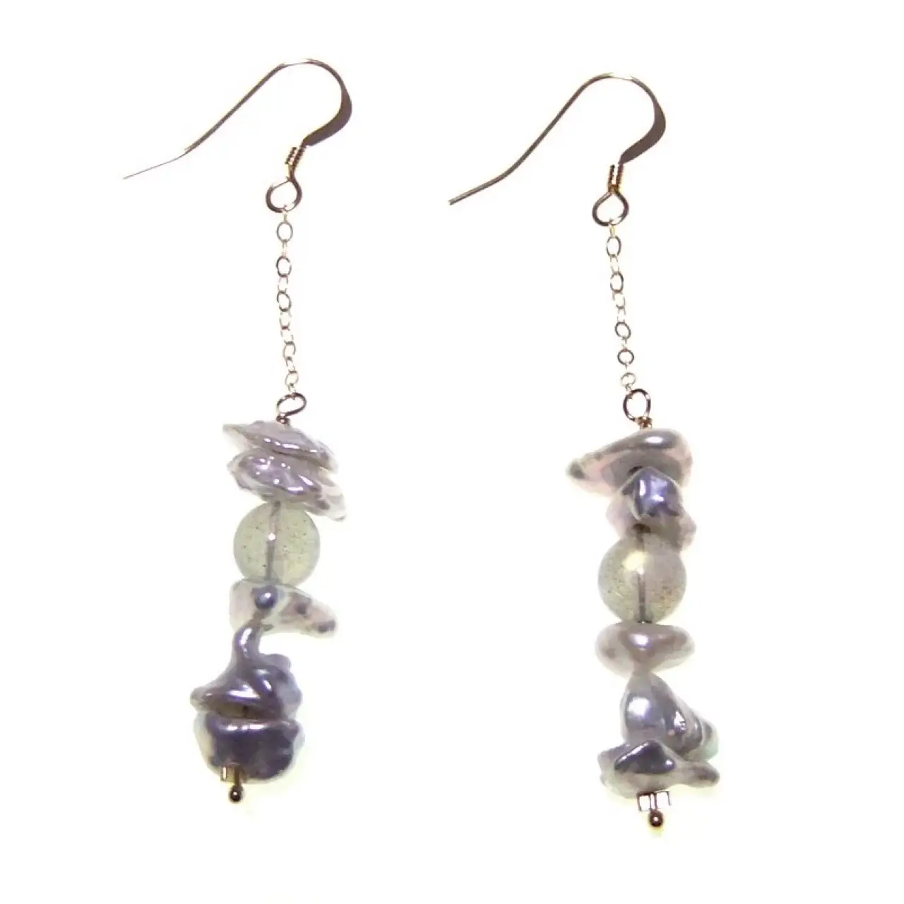 Natural Pearl Moonstone Earrings Long Hook 14K Gold - Image 5