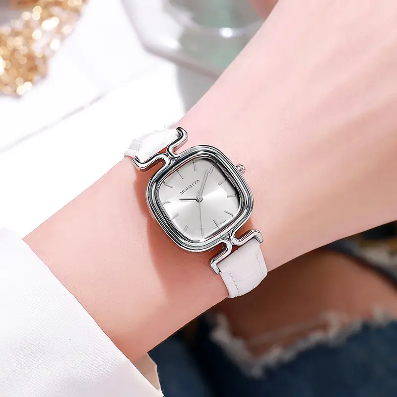 Women's Red Square Sugar Quartz Watch with Leather Band — feature 4