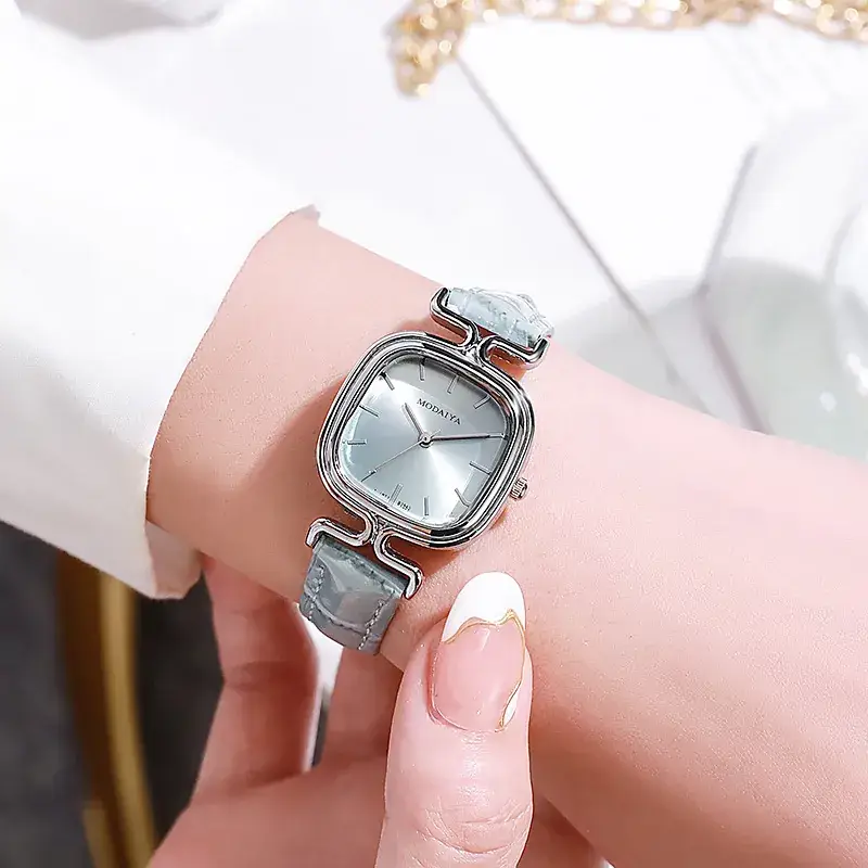 Women's Red Square Sugar Quartz Watch with Leather Band