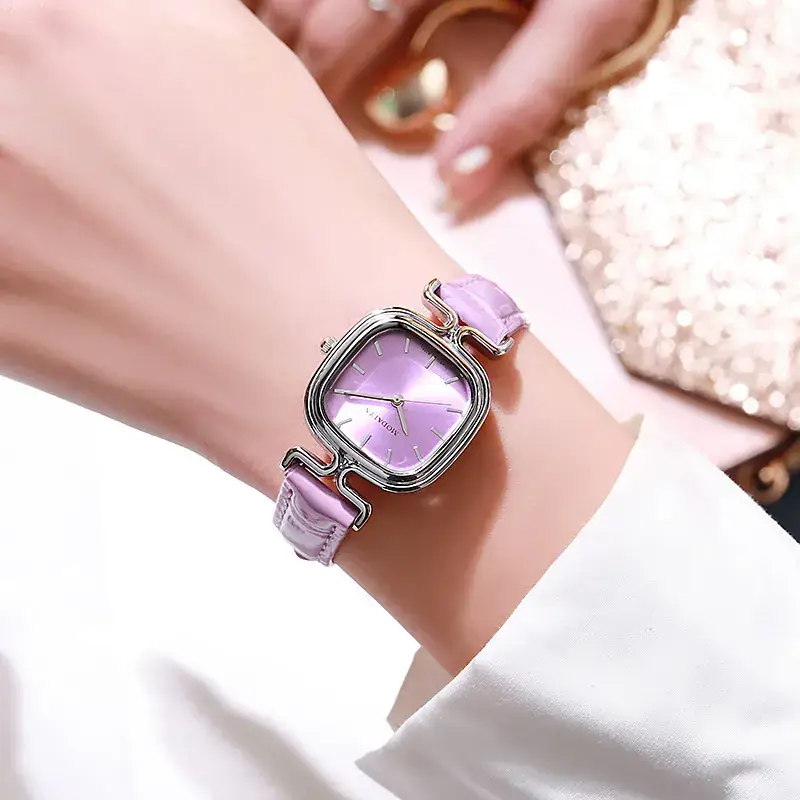 Women's Red Square Sugar Quartz Watch with Leather Band
