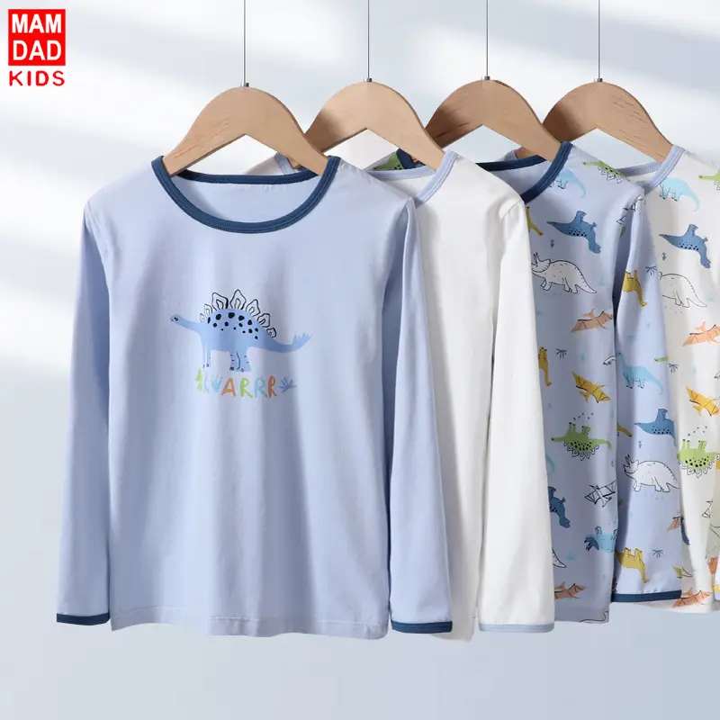 Children's Blue Dinosaur Long Sleeve T-Shirt Set - Image 3