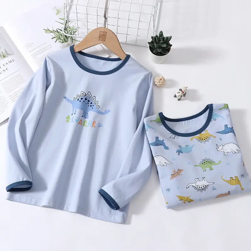 Children's Blue Dinosaur Long Sleeve T-Shirt Set - Image 4