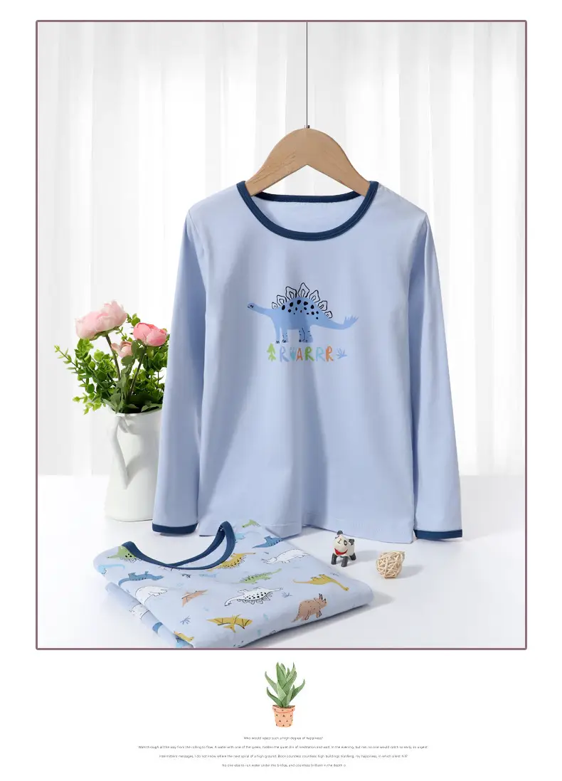 Children's Blue Dinosaur Long Sleeve T-Shirt Set — feature 18