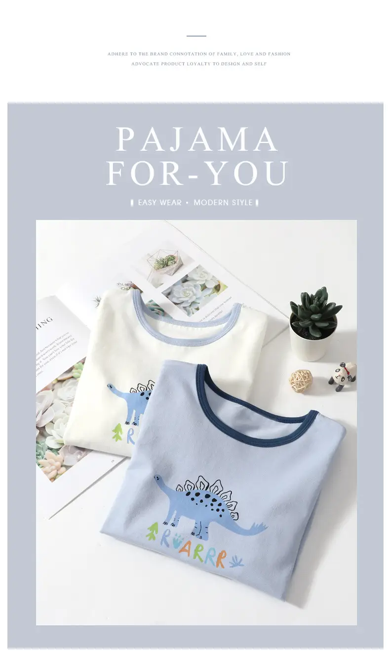 Children's Blue Dinosaur Long Sleeve T-Shirt Set — feature 5