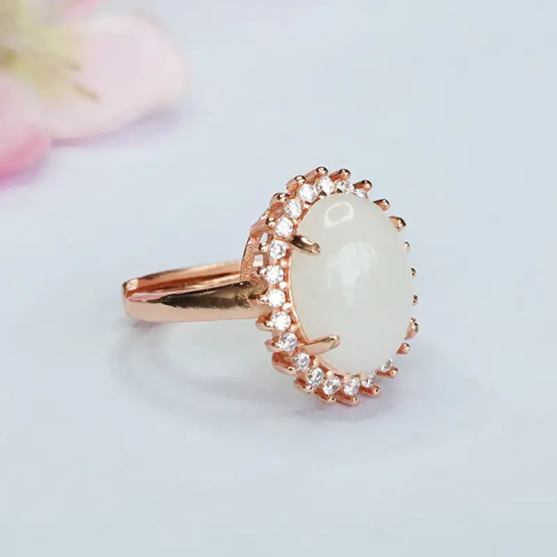 Guan Yu Hetian Jade Ring White Rose Gold - Image 3