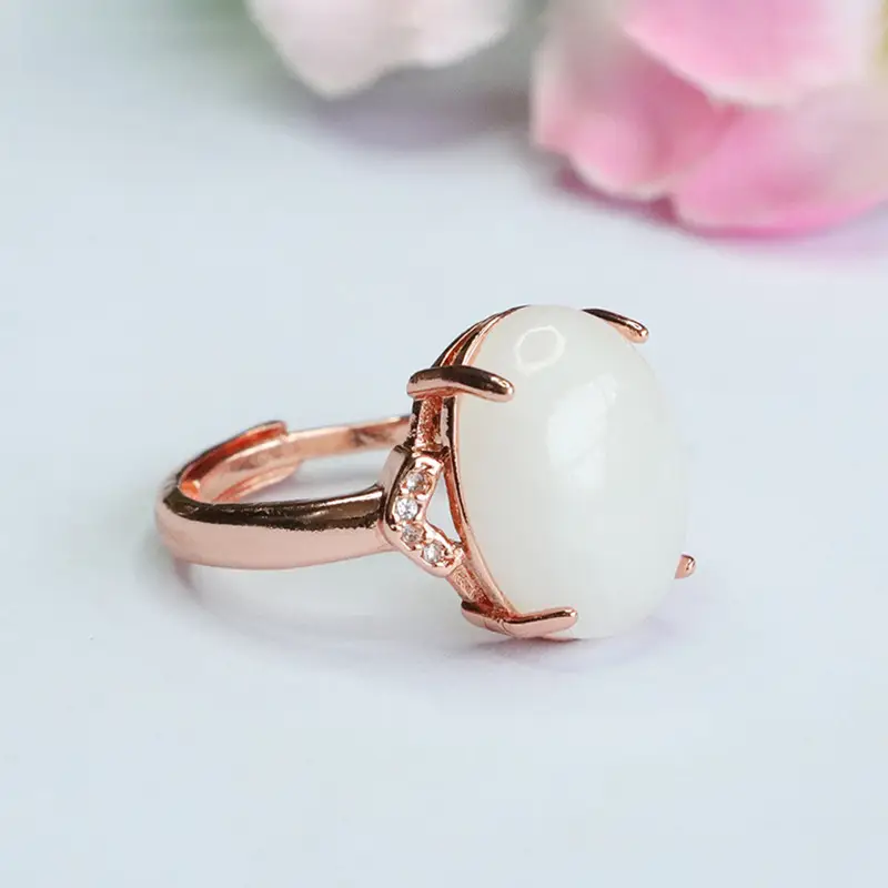 White Jade Ring with Rose Gold Setting - Image 3