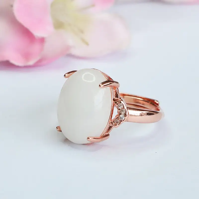 White Jade Ring with Rose Gold Setting - Image 4