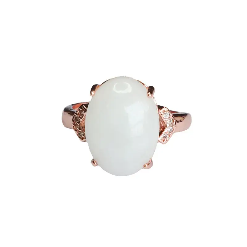 White Jade Ring with Rose Gold Setting - Image 6