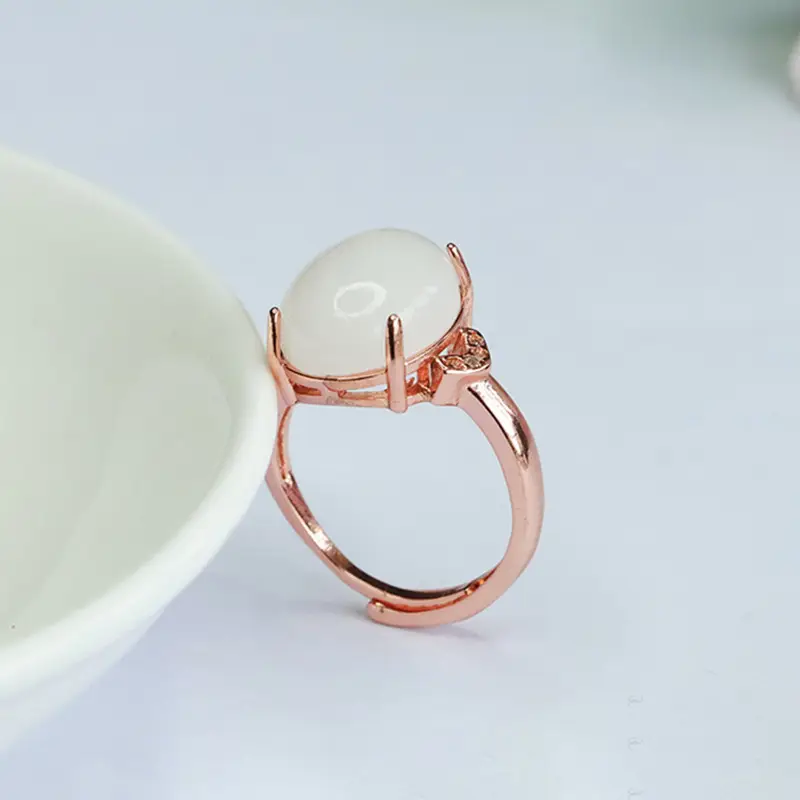 White Jade Ring with Rose Gold Setting — feature 11