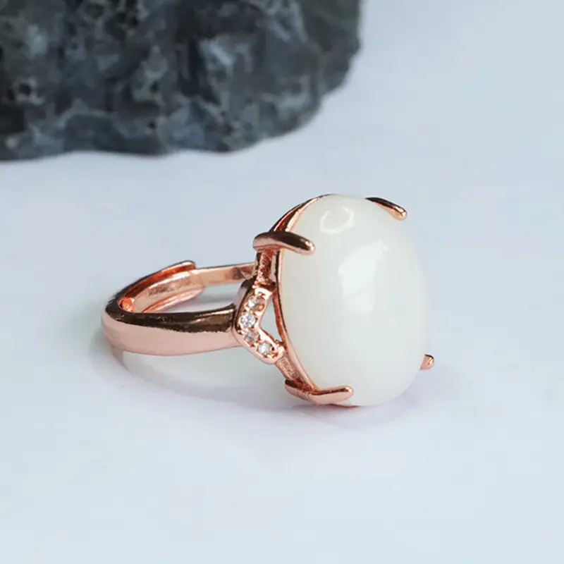 White Jade Ring with Rose Gold Setting — feature 8