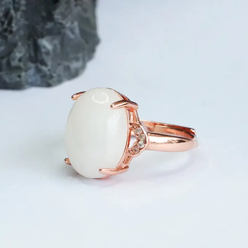 White Jade Ring with Rose Gold Setting — feature 9