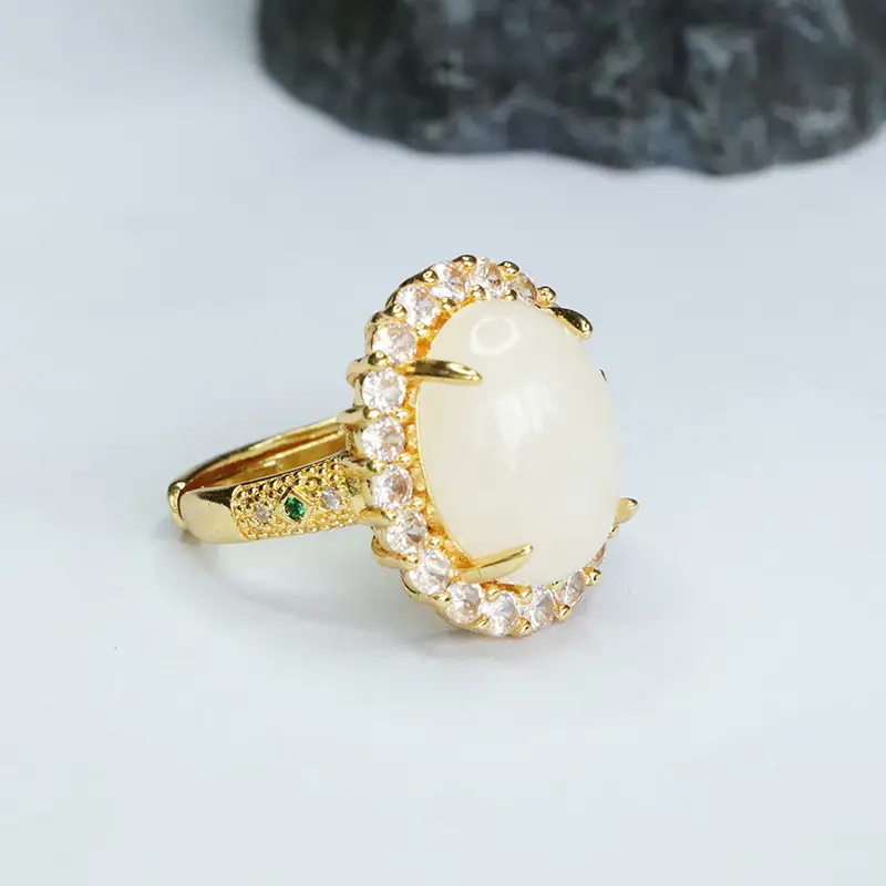 White Jade Ring with Crystal Border Gold Plated — feature 8