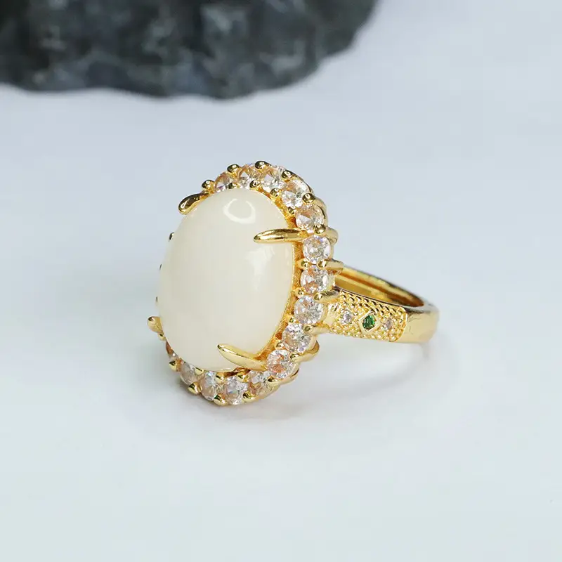 White Jade Ring with Crystal Border Gold Plated — feature 9
