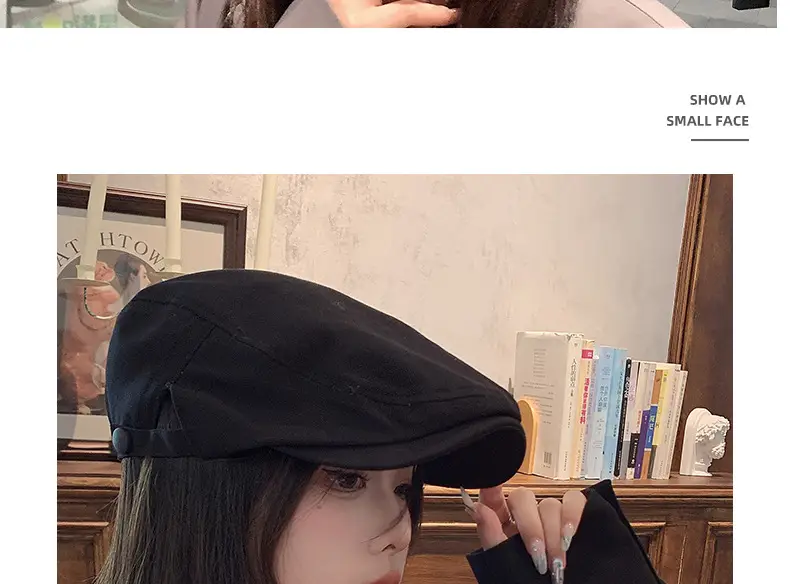 British Retro Forward Hat Sunshade Cap Big Head Showing Face Small Fashion All-match Hat Solid Color Trendy Cap — feature 23