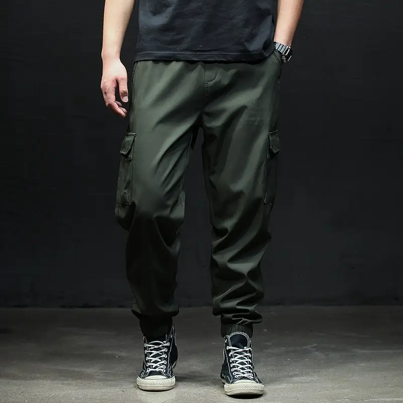Men's Elastic Cargo Pants Olive Green Plus Large - Image 2