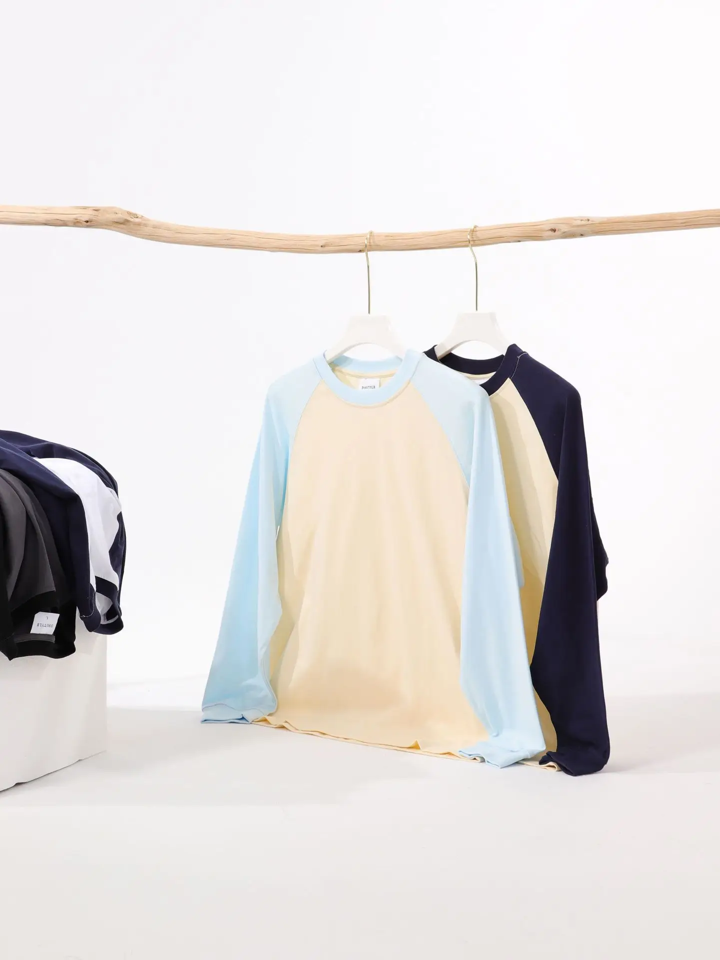 Men Cotton T-Shirt Light Blue Beige Sleeve Design
