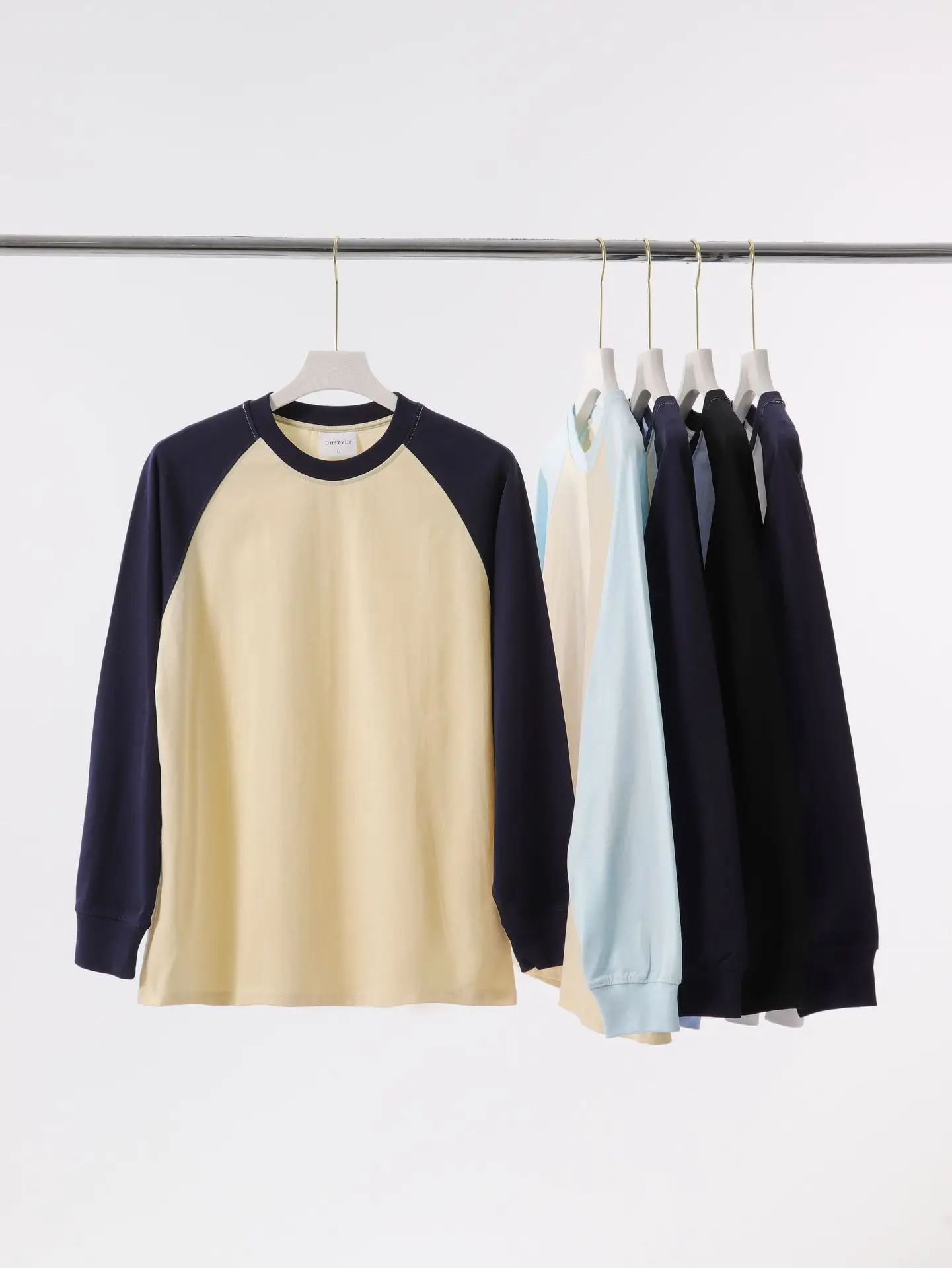 Men Cotton T-Shirt Light Blue Beige Sleeve Design