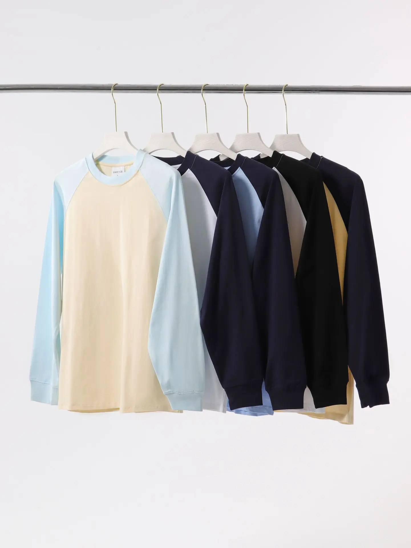 Men Cotton T-Shirt Light Blue Beige Sleeve Design
