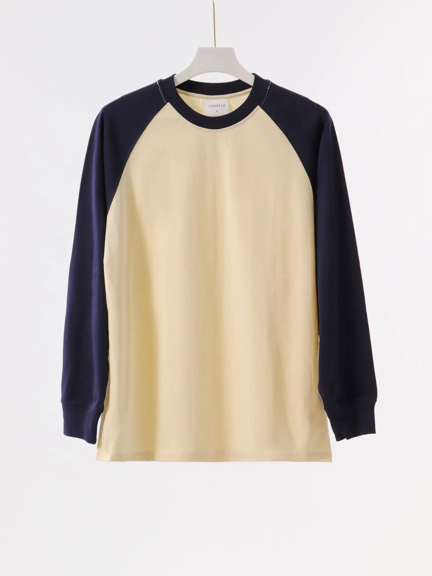 Men Cotton T-Shirt Light Blue Beige Sleeve Design — feature 10